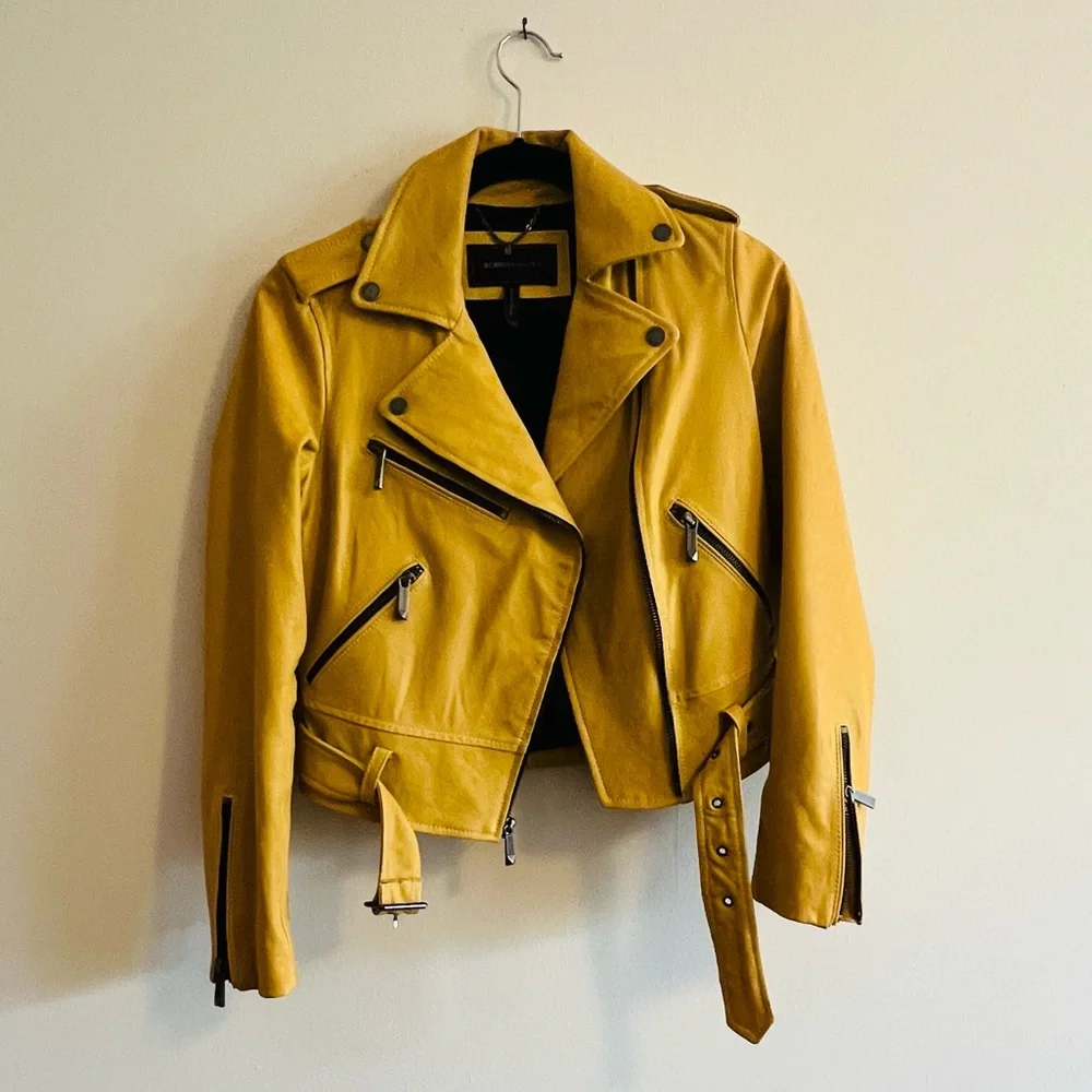 BCBG Yellow Leather Biker Jacket xxs - Picture 4 of 5